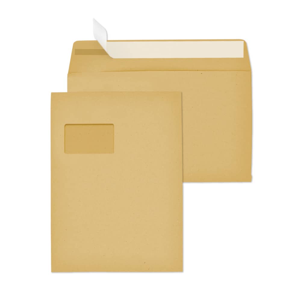 Versandtasche mit Fenster, C4, 110g/m², Haftklebend, 250 Stück, braun MAILMEDIA 30007357 MAILMEDIA 30007357 250ST m.Falte 20mm