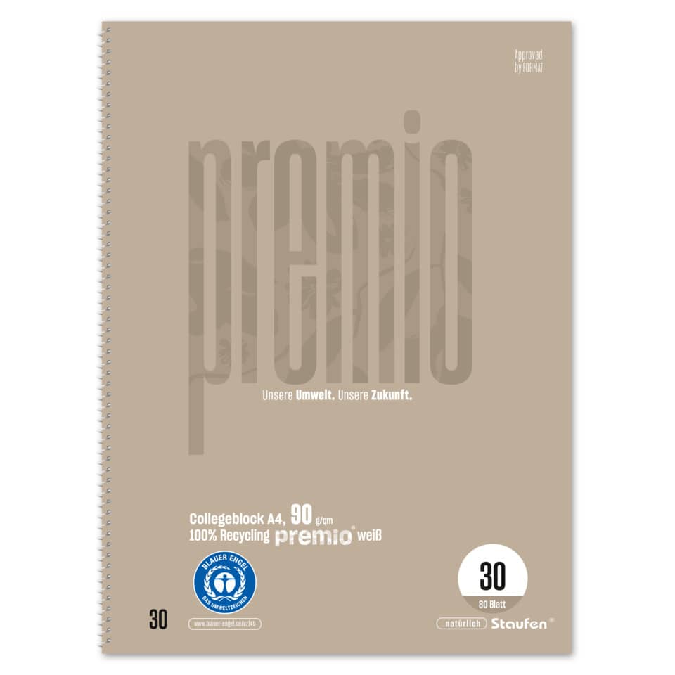 Collegeblock Premio, A4, 90g/m², 80 Blatt, Lin.30, blanko STAUFEN PREMIO 040835030