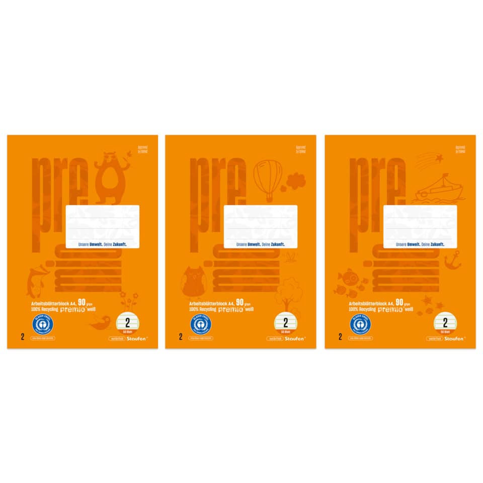 Arbeitsblock Premio, A4, 90g/m², 50 Blatt, Lin.2, liniert, orange STAUFEN PREMIO 040746002 STAUFEN PREMIO 040746002 LIN2