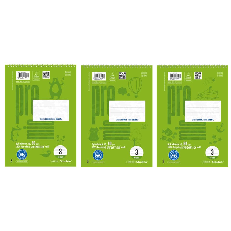 Spiralblock Premio, Spiralbindung Kopf, 90 g/qm, A5, 14 Doppellinien, LIN3, 40 Blatt STAUFEN PREMIO 040741003 STAUFEN PREMIO 040741003 LIN3