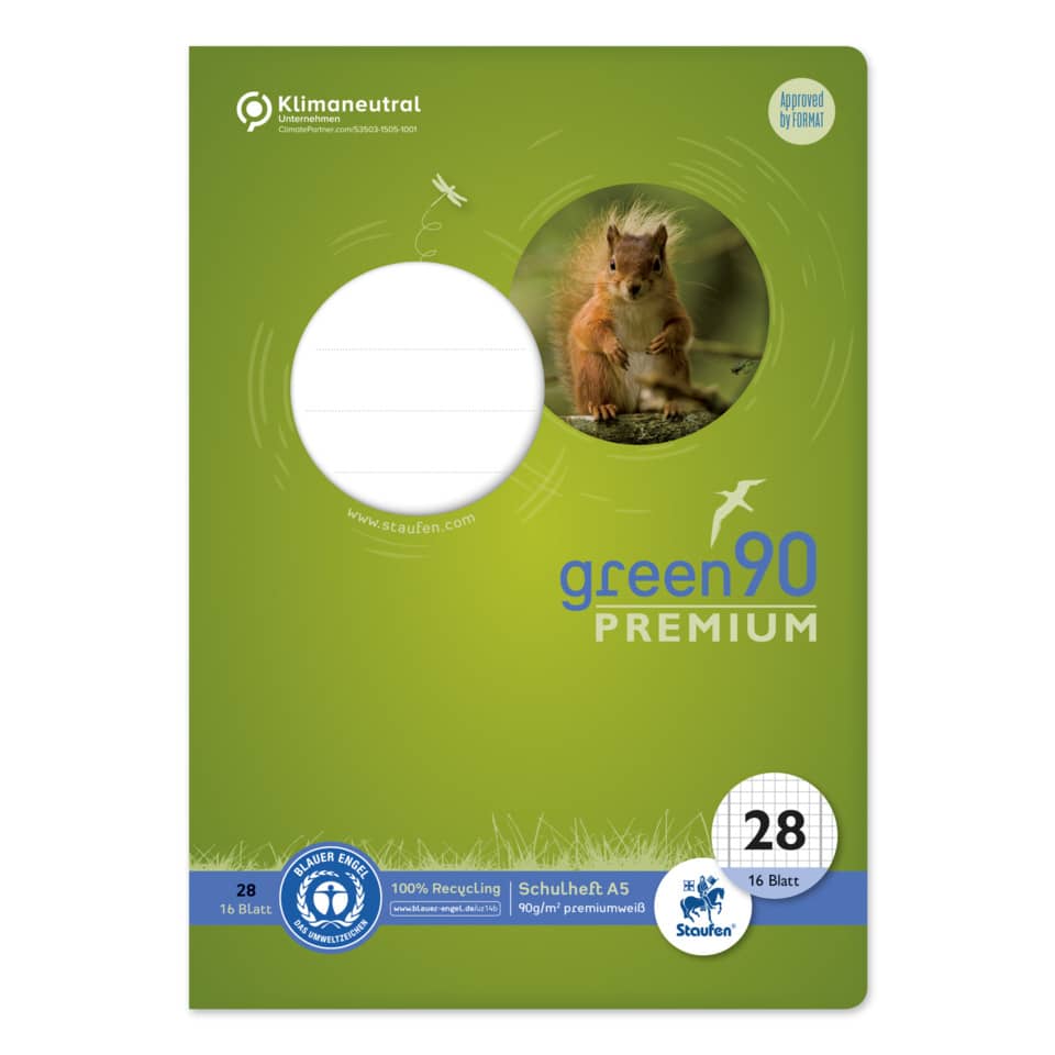 Schulheft Premio, DIN A5, kariert mit Rand, LIN28, 16 Blatt STAUFEN PREMIO 040780028 STAUFEN PREMIO 040780028 mit Rand 90g