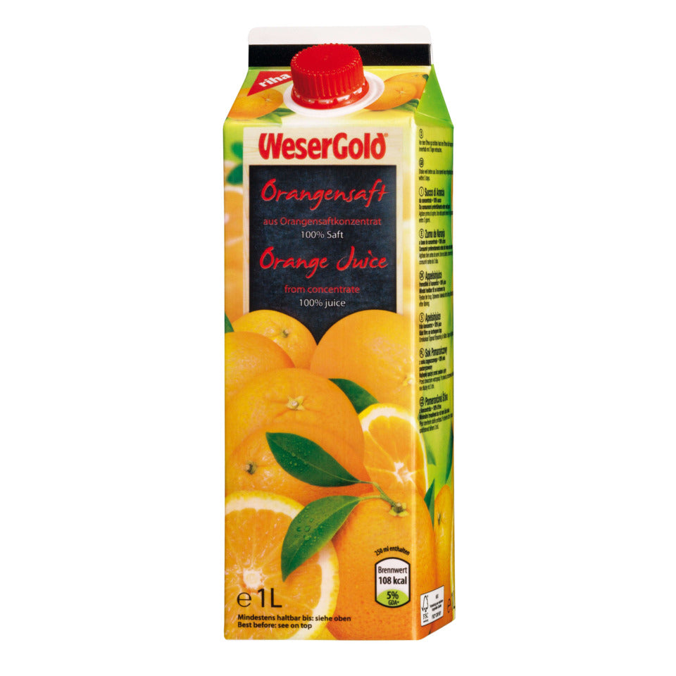 Orangensaft 100%, 8x1,0L WESERGOLD 416220