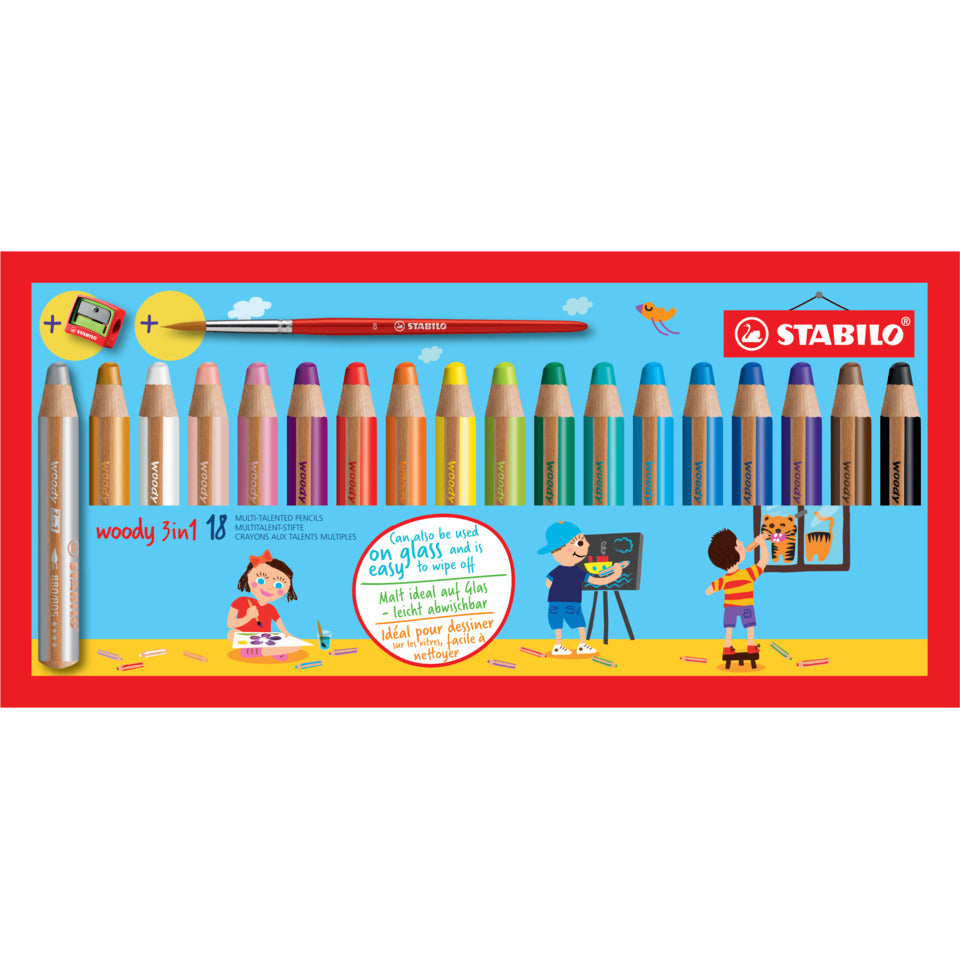 Multitalent-Stift woody 3 in 1, 18 Stück, sortiert STABILO 880/18-3 STABILO 880/18-3 inkl. Spitzer