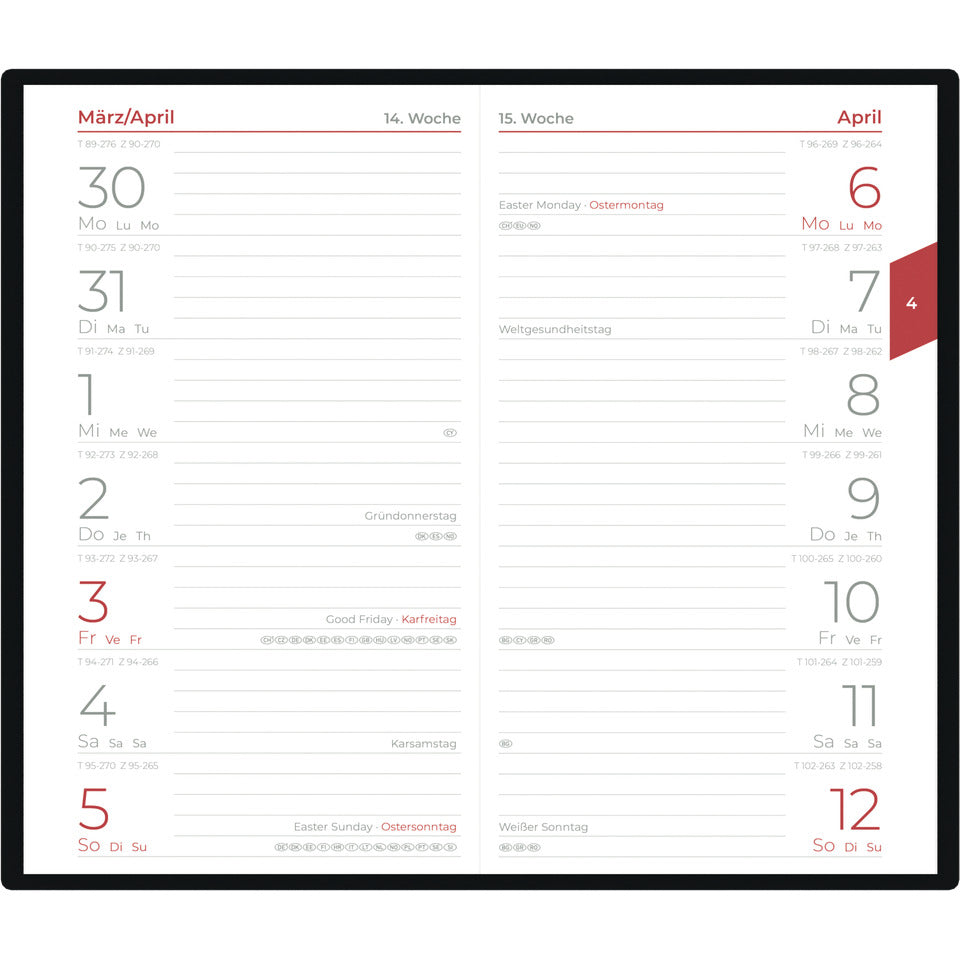 Taschenkalender 2027, 9,5 x 16 cm, 1W/1S, sortiert ZETTLER 152400 ZETTLER 152400/660077 9,5x16cm