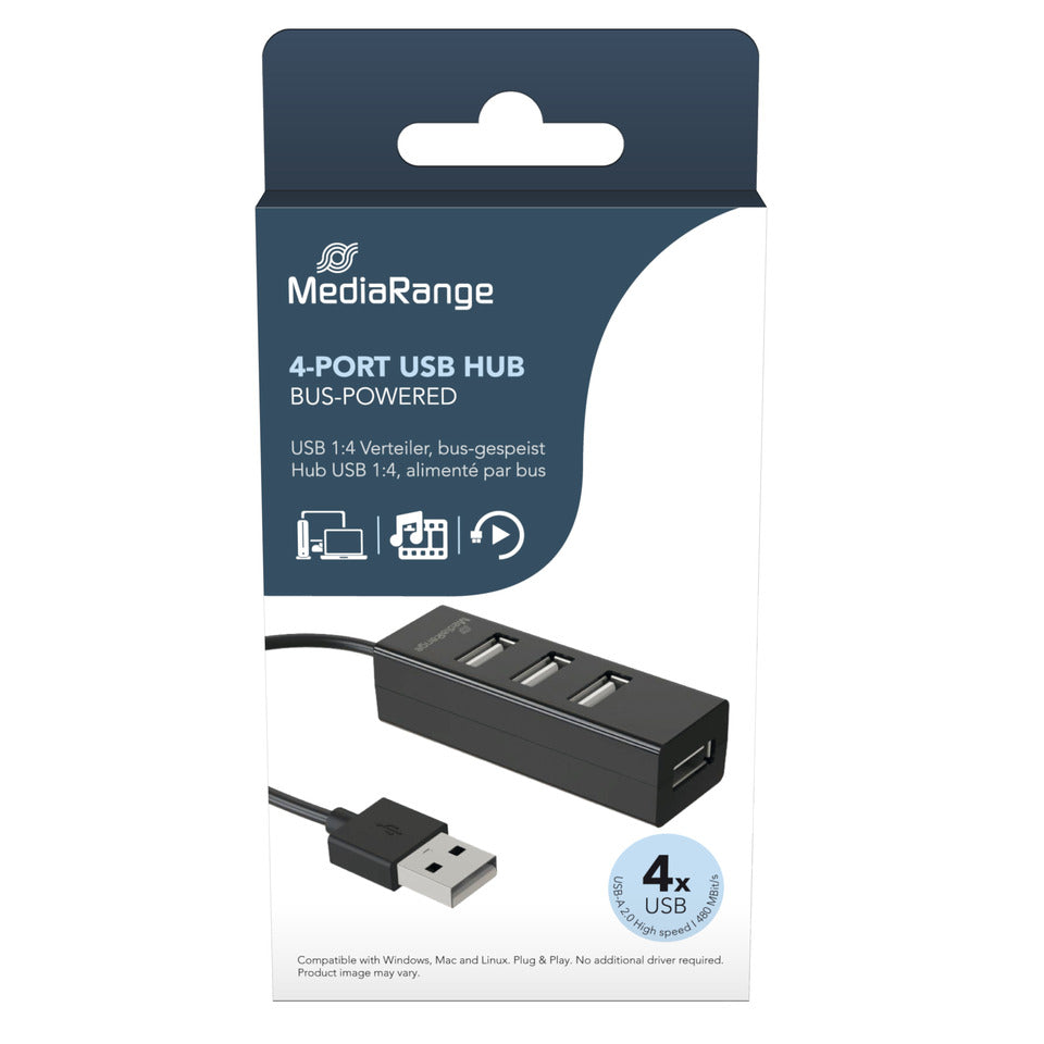 Verteiler USB 2.0, 1:4, bus-gespeist, schwarz MEDIARANGE MRCS502