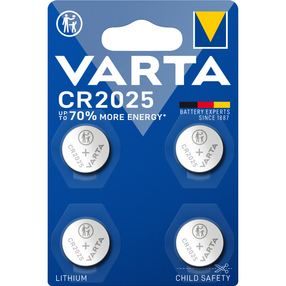 Knopfzellen-Batterie Lithium CR2025, 4 Stück VARTA 06025 101 404 VARTA 06025 101 404 Lithium
