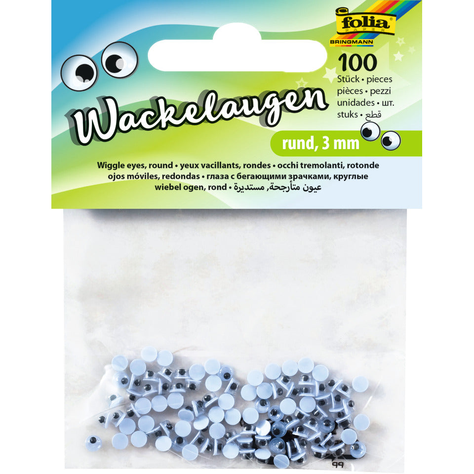 Wackelaugen rund, Ø3mm, 100 Stück FOLIA 750003 FOLIA 750003 100ST