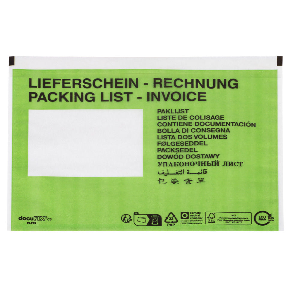 Dokumententasche, C5, 500 Stück, grün DOCUFIX 2FVDO340203 DOCUFIX 2FVDO340203 PAPIER