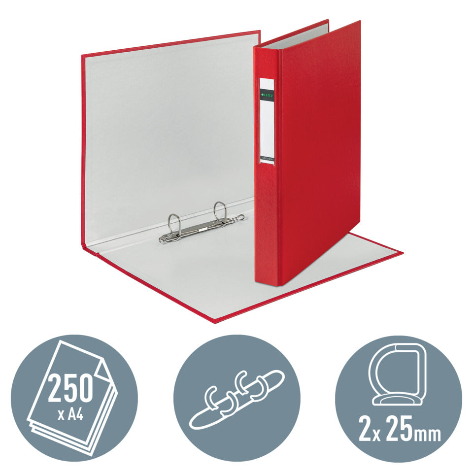 Ringbuch Standard, A4, PP, 2 Ringe, 25 mm, rot LEITZ 4210-00-25 LEITZ 4210-00-25  25mm  2Ringe