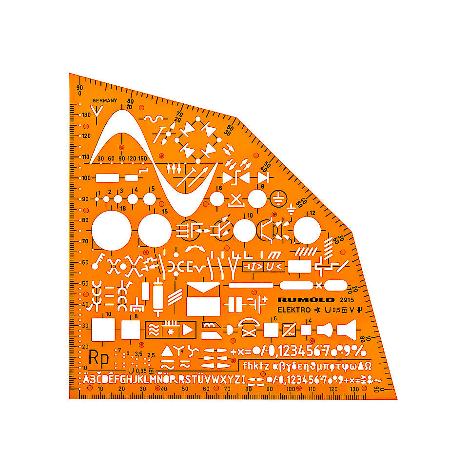 Ausbildungsschablone Elektro, Symbole für Elektroinstallation nach DIN40716, orange RUMOLD 2915 RUMOLD 2915 155x155x1,2mm