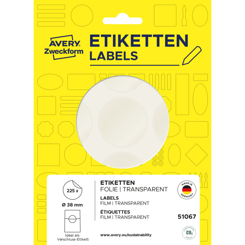 Verschlussetikette transparent AVERY ZWECKFORM 51067 AVERY ZWECKFORM 51067 25 Blatt