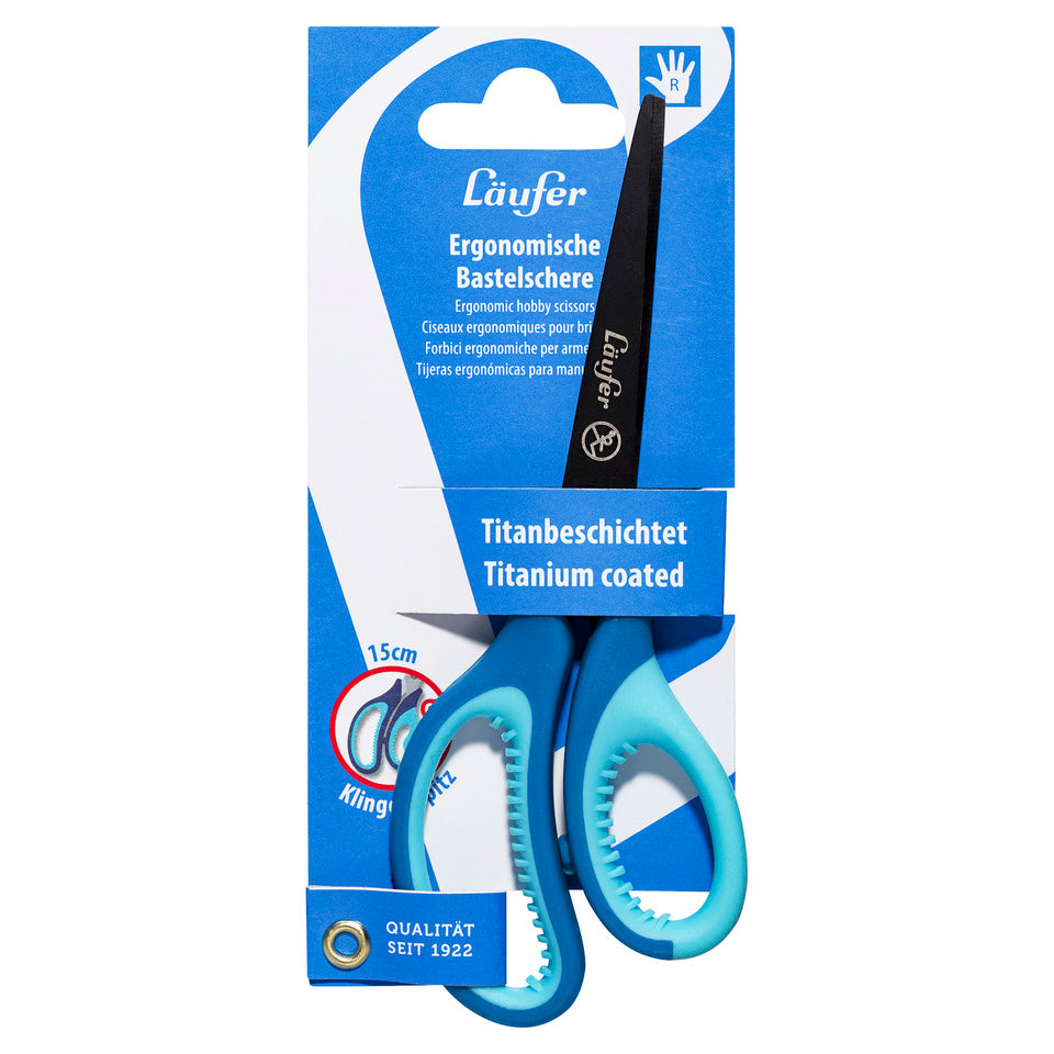 Bastelschere, 15 cm, Rechtshänder, hellblau/dunkelblau LÄUFER 87227