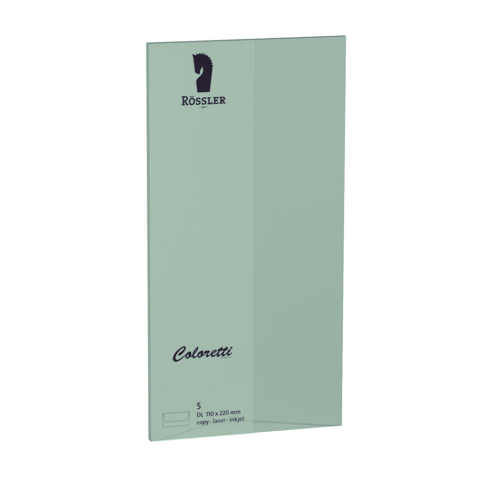 Briefumschlag Coloretti, DIN lang, 80g/m², nassklebend, 5 Stück, eucalyptus RÖSSLER 220702567 COLORETTI 220702567
