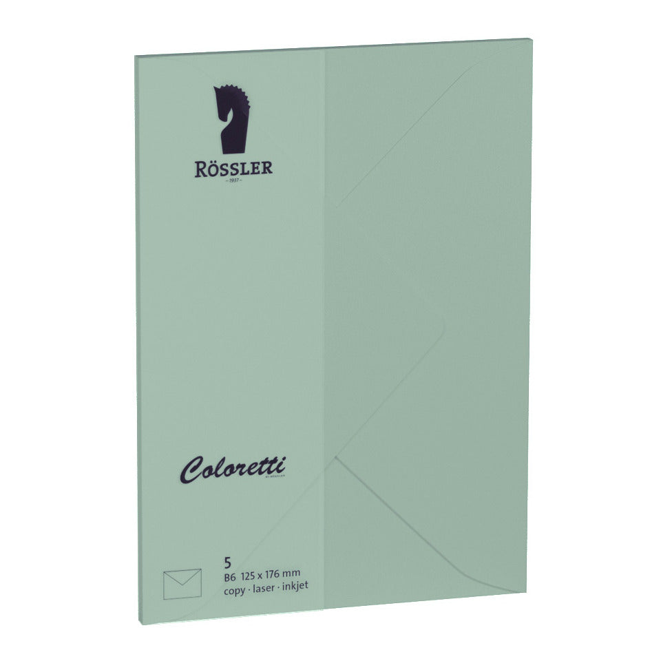 Briefumschlag Coloretti, B6, 80g/m², nassklebend, 5 Stück, eucalyptus RÖSSLER 220720567 COLORETTI 220720567