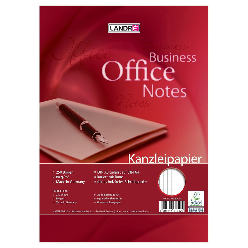 Kanzleipapier, A3 auf A4, 250 Blatt, kariert mit Rand rechts LANDRE 100050623 LANDRE 100050623  250Bg