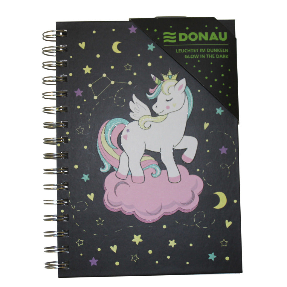 Spiralnotizbuch glow in the dark, A5, 80g/m², 96 Blatt, kariert, sortiert DONAU 1348106-99