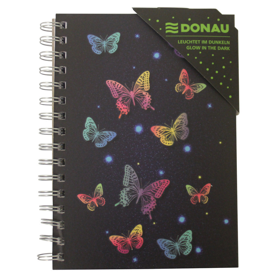 Spiralnotizbuch glow in the dark, A5, 80g/m², 96 Blatt, kariert, sortiert DONAU 1348106-99