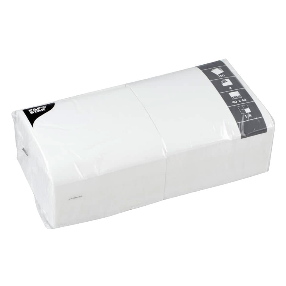 Zelltuch-Serviette, 40 x 40 cm, 3-lagig, 250 Stück, weiß STARPAK 14479 PAPSTAR 14479 1/4 Falz
