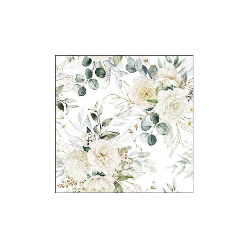 Motivserviette Eukalyptus+Rosen, 33 x 33 cm, 3-lagig, 20 Stück AMBIENTE 13318455 AMBIENTE 13318455 20ST