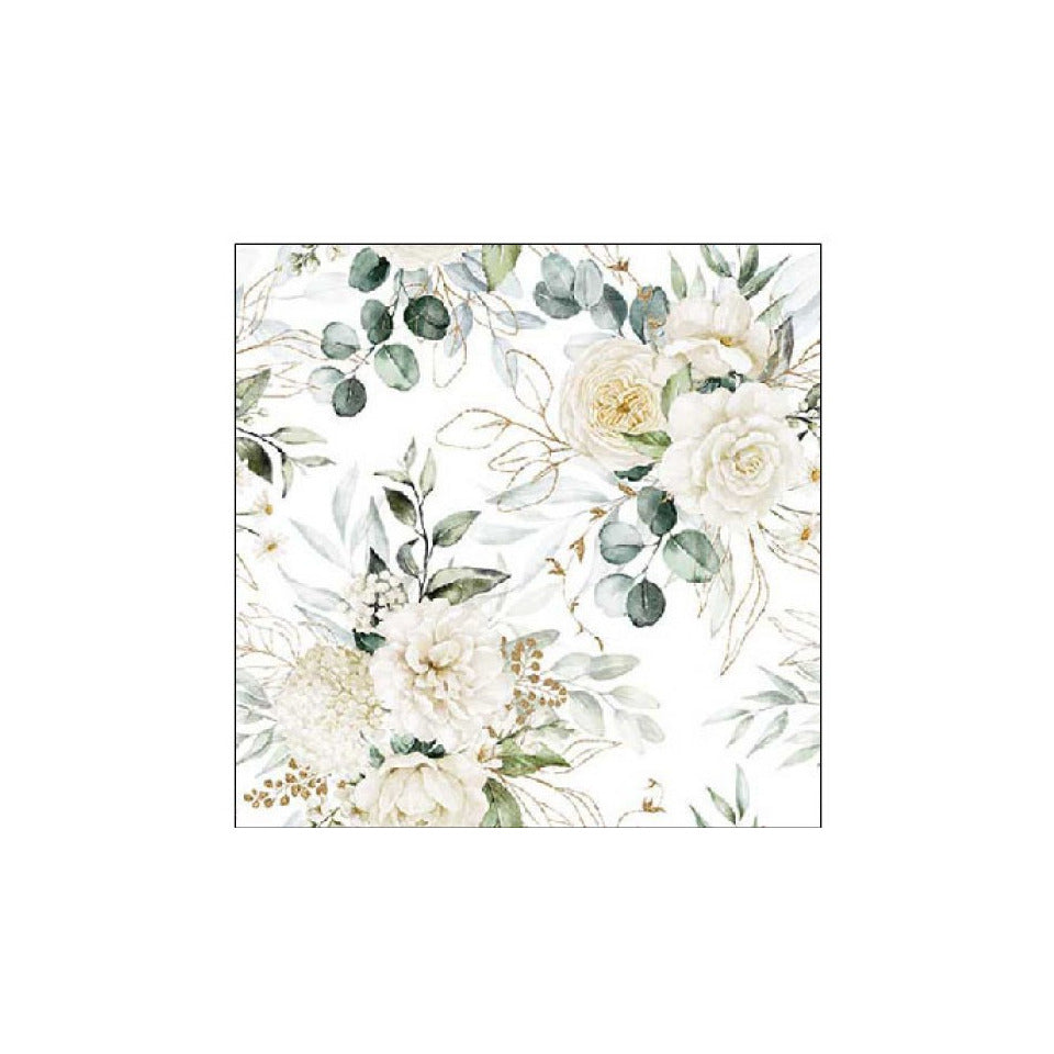 Motivserviette Eukalyptus+Rosen, 25 x 25 cm, 3-lagig, 20 Stück AMBIENTE 12518455 AMBIENTE 12518455 20ST