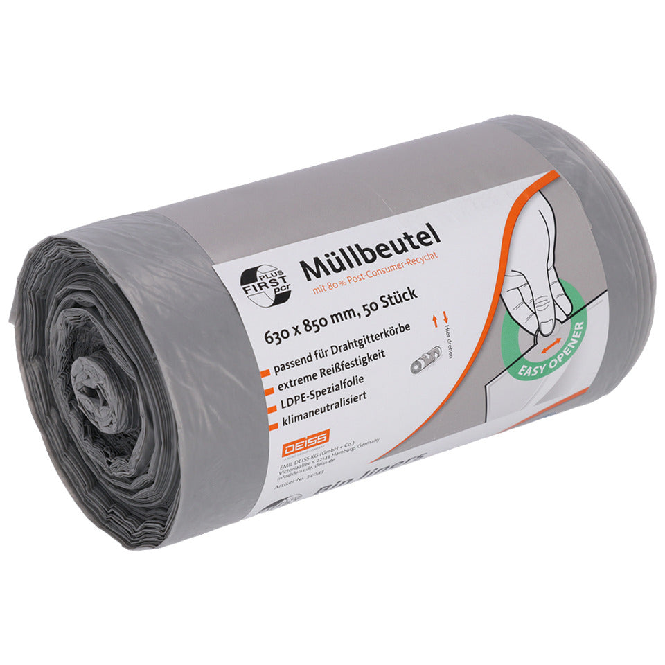 Müllbeutel First Plus pcr, 80L, 50 Stück, grau DEISS 34043 DEISS 34043 50ST aus LPDE 80% PCR