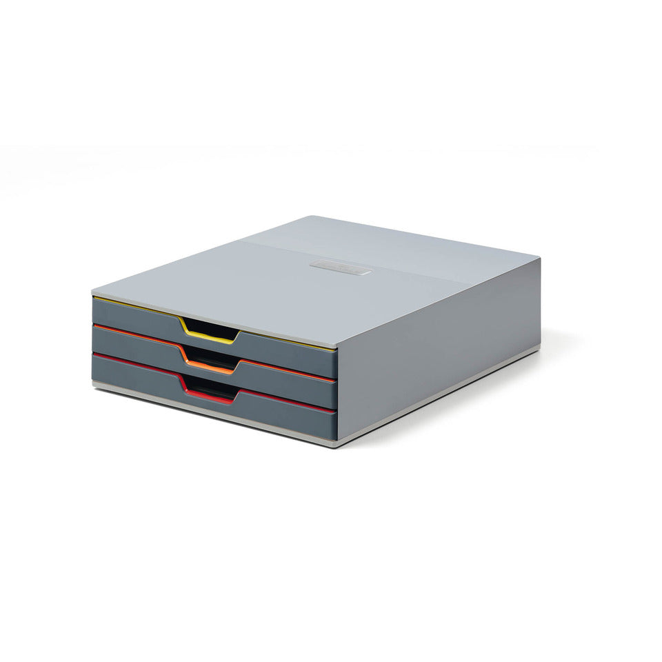 Schubladenbox VARICOLOR® 3, 3 Schubladenfächer, halboffen, grau/sortiert DURABLE 7603 27 DURABLE 7603 27 Varicolor