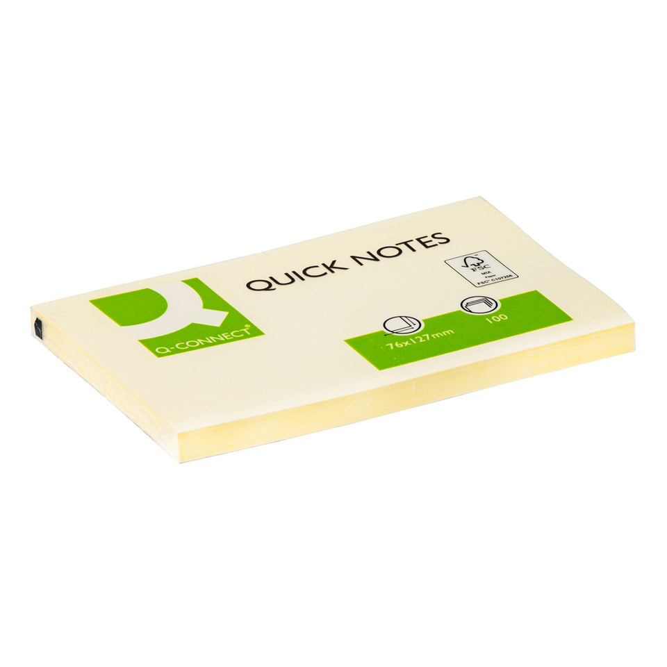 Haftnotizblock Quick Notes, 100 Blatt, 1 Stück, 76x127mm, gelb Q-CONNECT KF10503 Q-CONNECT KF10503 100BL