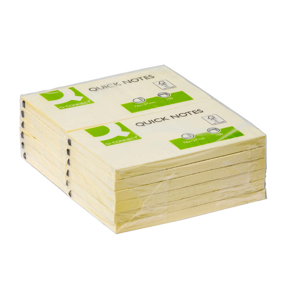 Haftnotizblock Quick Notes, 100 Blatt, 1 Stück, 76x127mm, gelb Q-CONNECT KF10503 Q-CONNECT KF10503 100BL