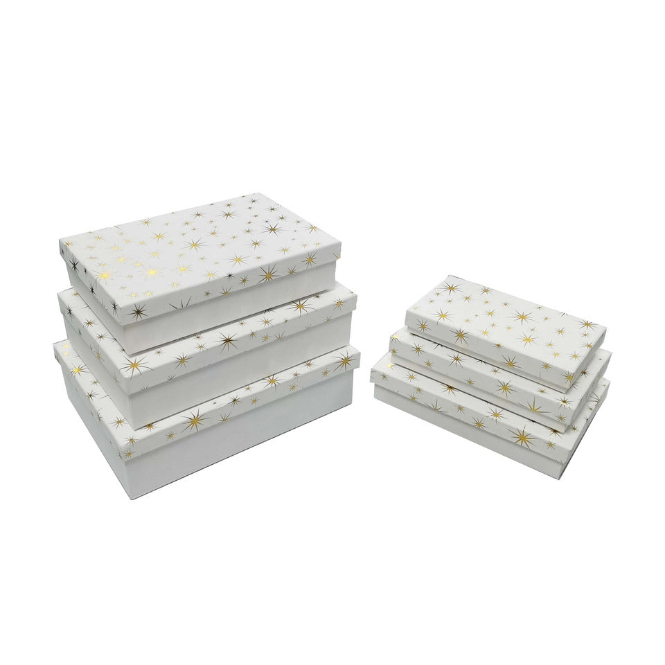 Geschenkkarton Goldsternchen, 6-teilig, Kraftpapier, weiß PBS 55428 PBS 55428   6tlg Flach Goldsternchen
