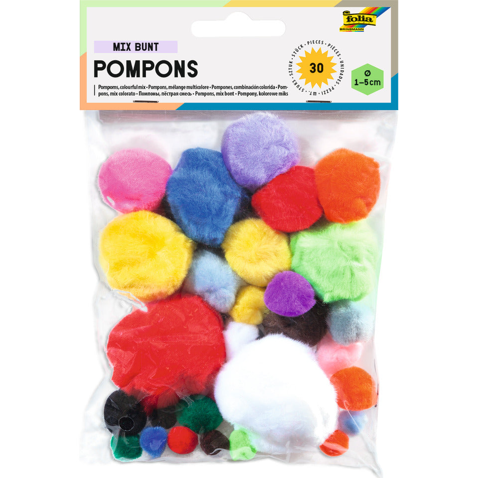 Pompons, 1-5cm, 30 Stück, bunt sortiert FOLIA 50309 FOLIA 50309 1-5cm 30ST
