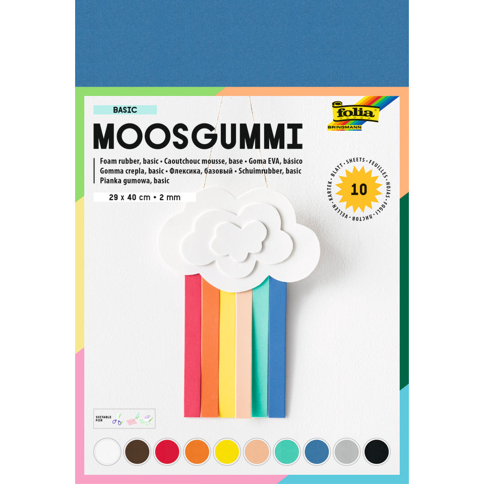 Moosgummi, 29x40cm, sortiert FOLIA 23509 FOLIA 23509  Pg10Bl 29x40 cm