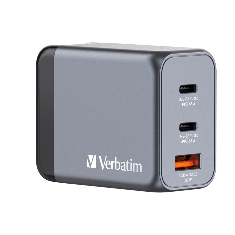 Ladegerät Steckdose, 1x USB-A/2x USB-C, 65 Watt VERBATIM 32201 VERBATIM 32201 GNC-65 GaN 65Watt