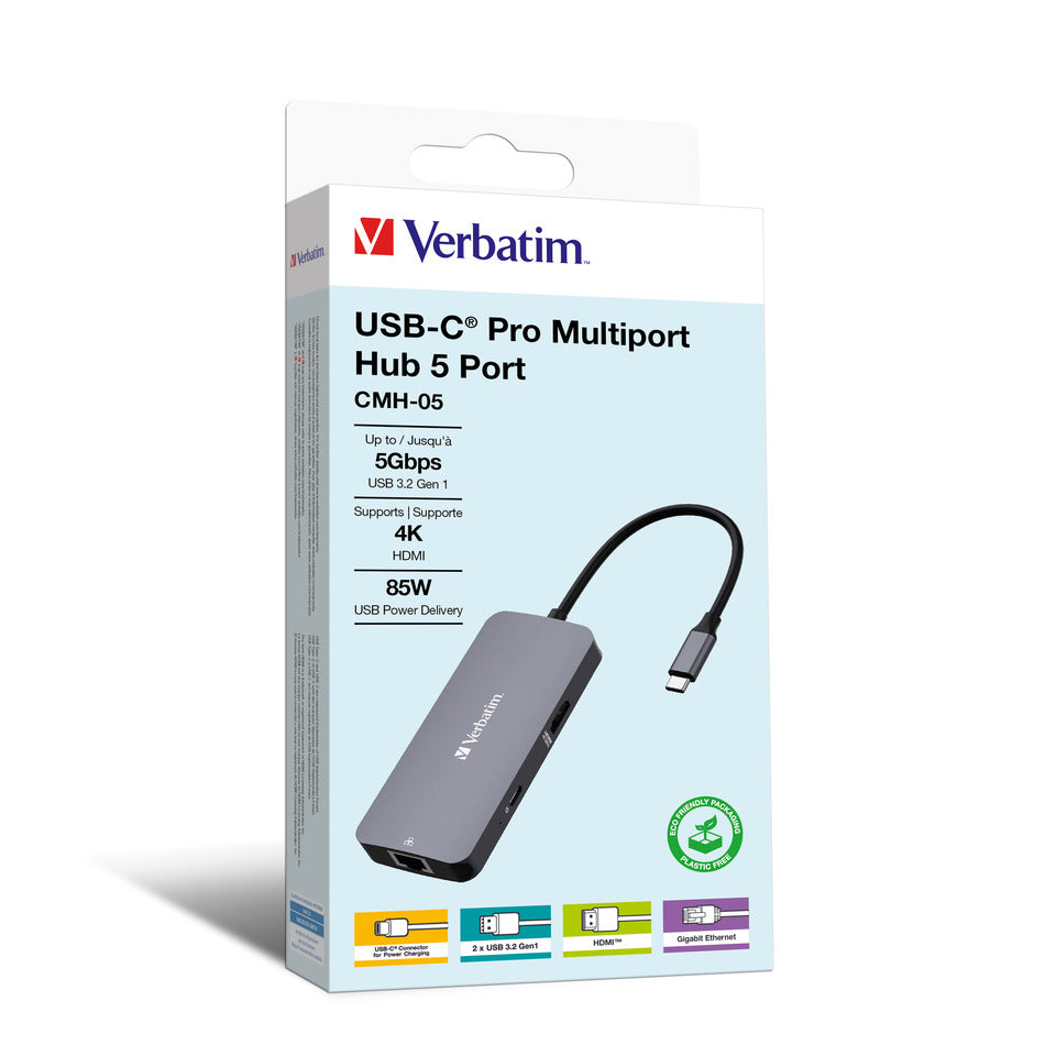 USB-Hub, 5 Ports, USB-C, grau/schwarz VERBATIM 32150 VERBATIM 32150 CMH-05