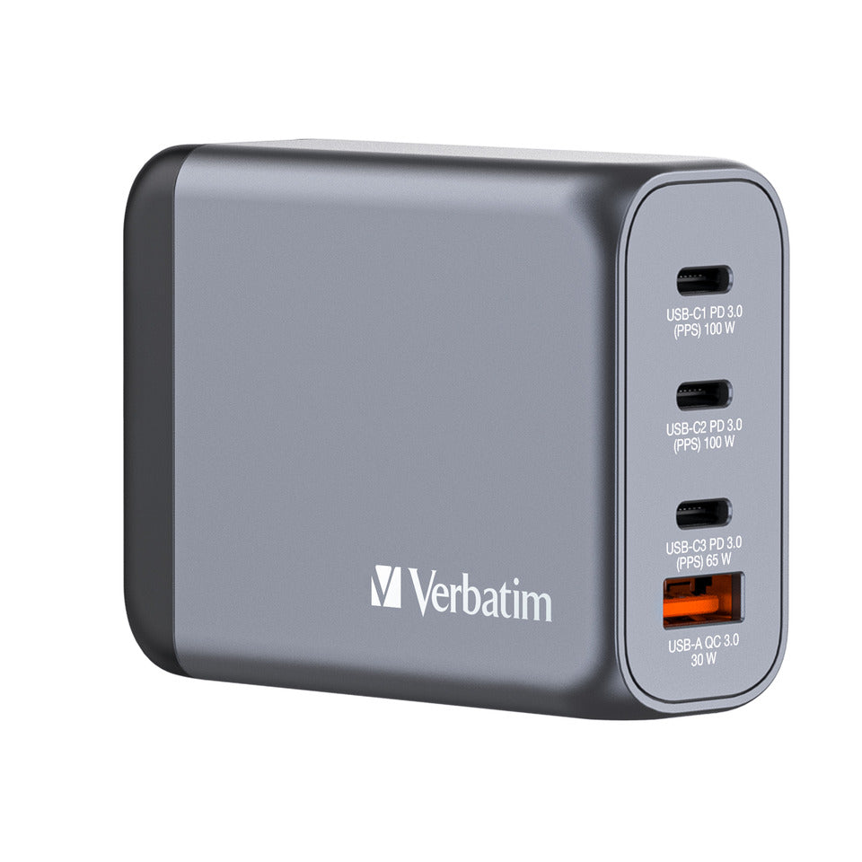 Ladegerät Steckdose, 1x USB-A/3x USB-C, 100 Watt VERBATIM 32202 VERBATIM 32202 GNC-100 GaN 100Watt