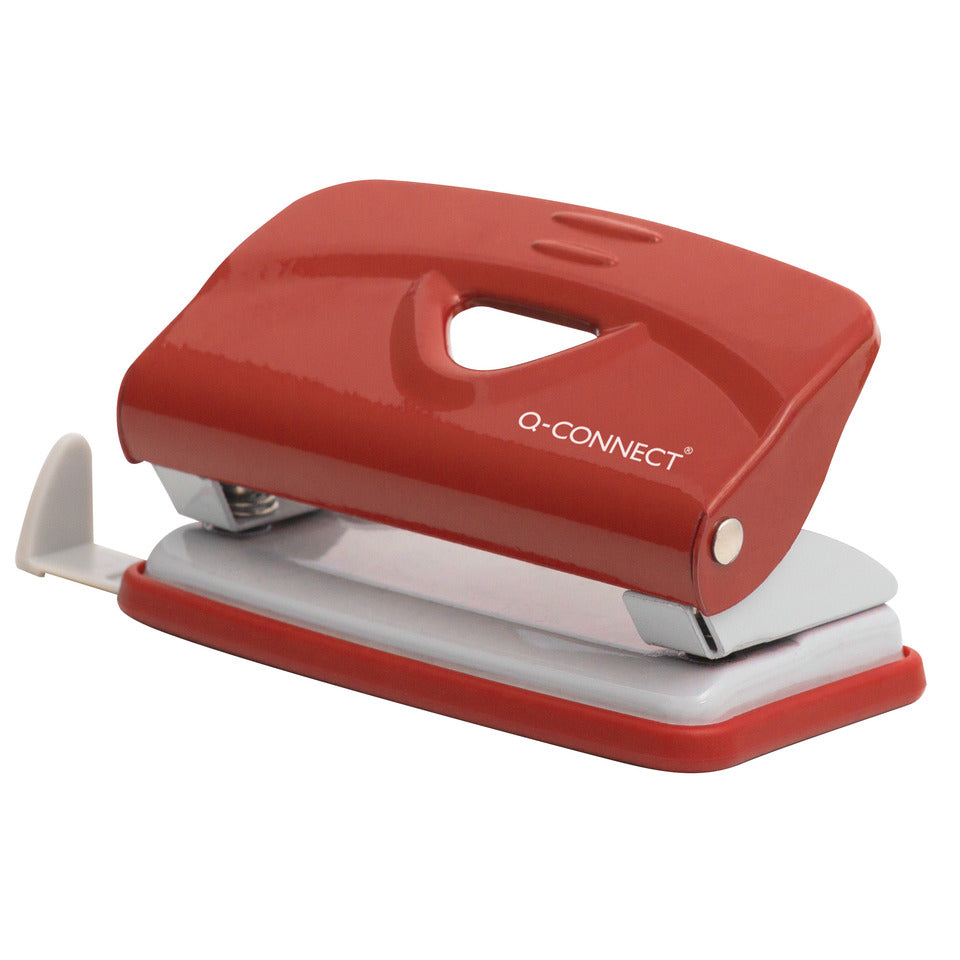 Locher, 10 Blatt, Anschlagschiene, Metall, rot/grau Q-CONNECT KF14216
