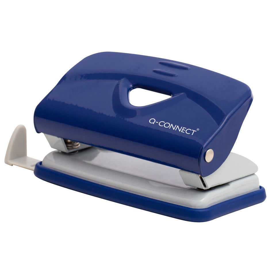 Locher, 10 Blatt, Anschlagschiene, Metall, blau/grau Q-CONNECT KF14215