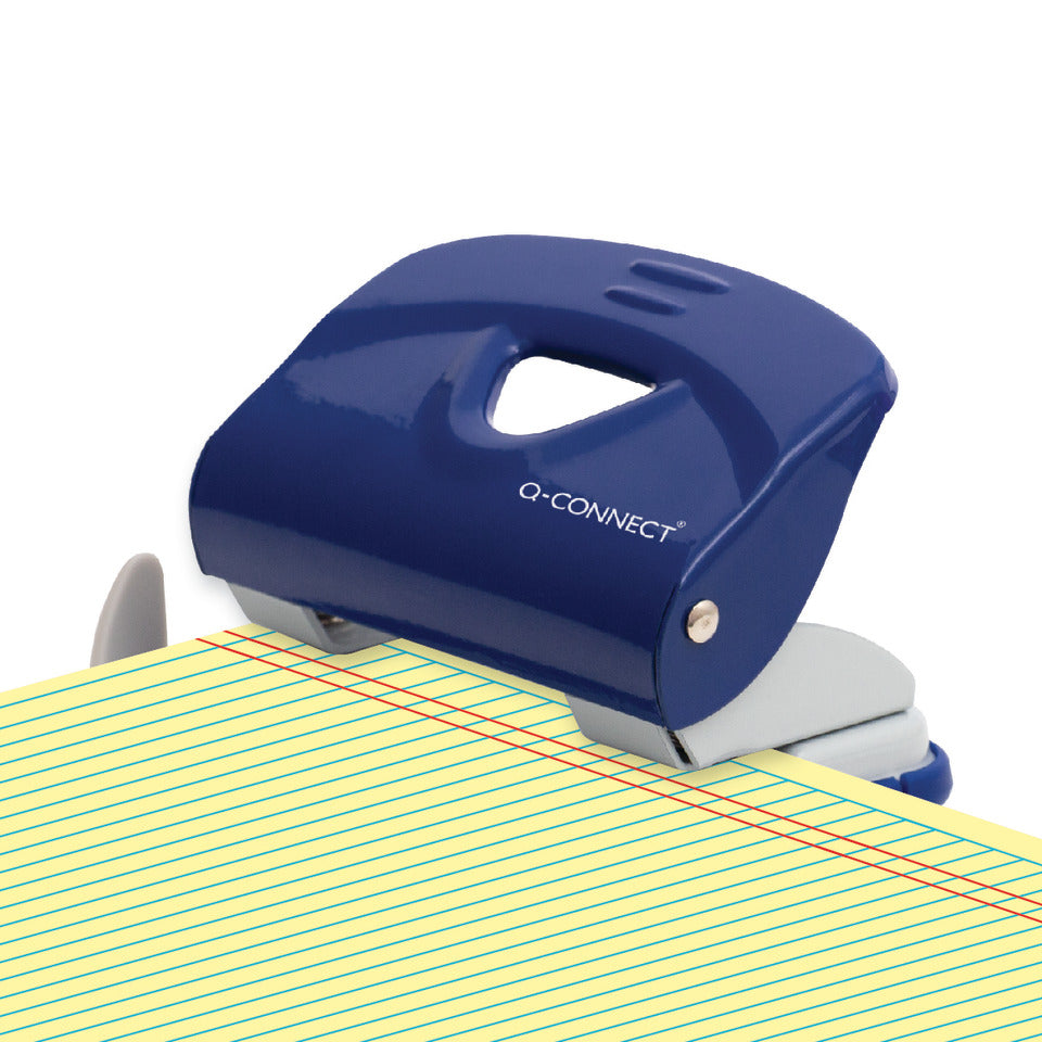 Locher, 20 Blatt, Anschlagschiene, Metall, blau/grau Q-CONNECT KF14218