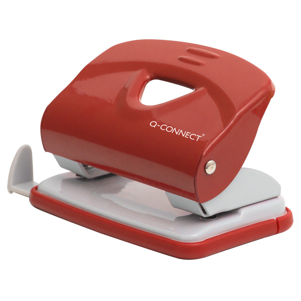 Locher, 20 Blatt, Anschlagschiene, Metall, rot/grau Q-CONNECT KF14219