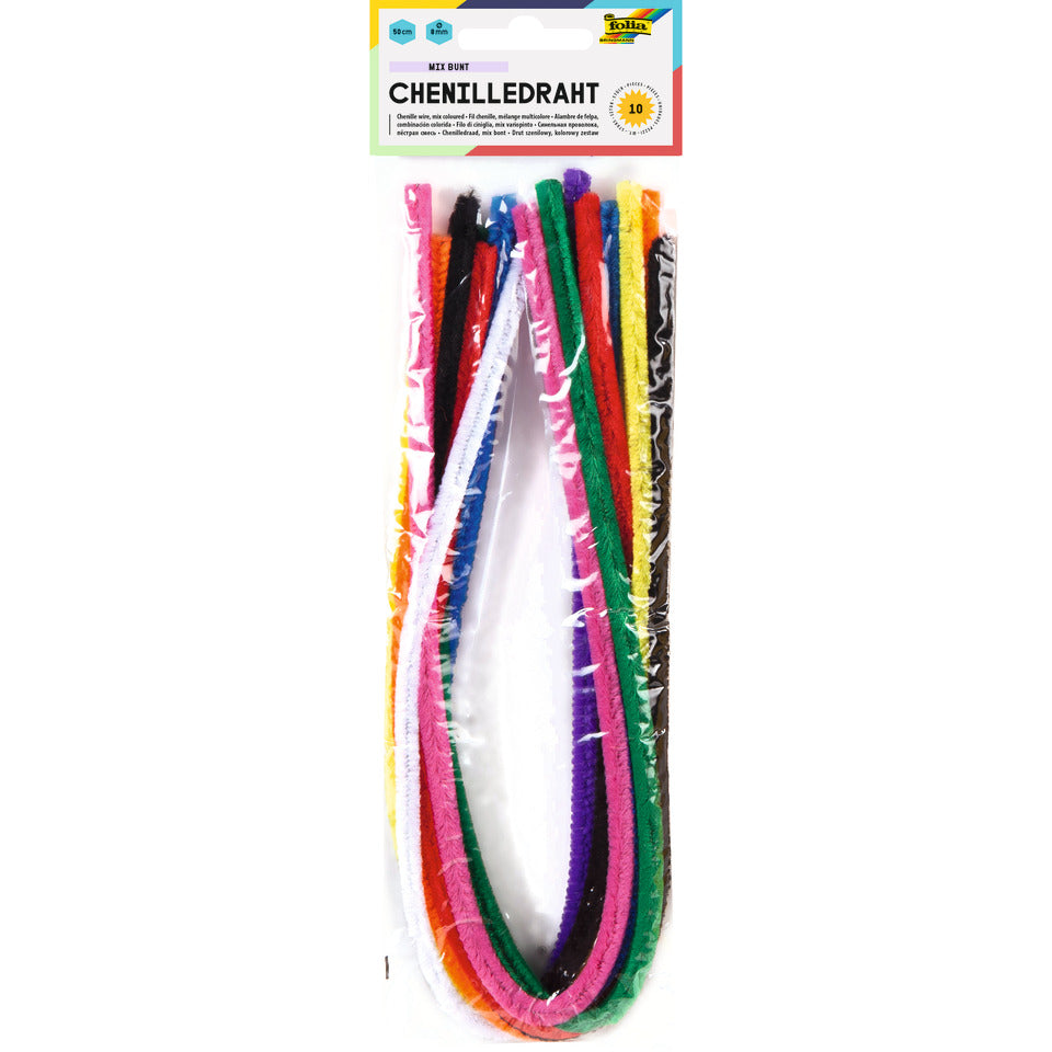 Chenilledraht, 8 mm x 50 cm, 10 Stück, sortiert FOLIA 77809