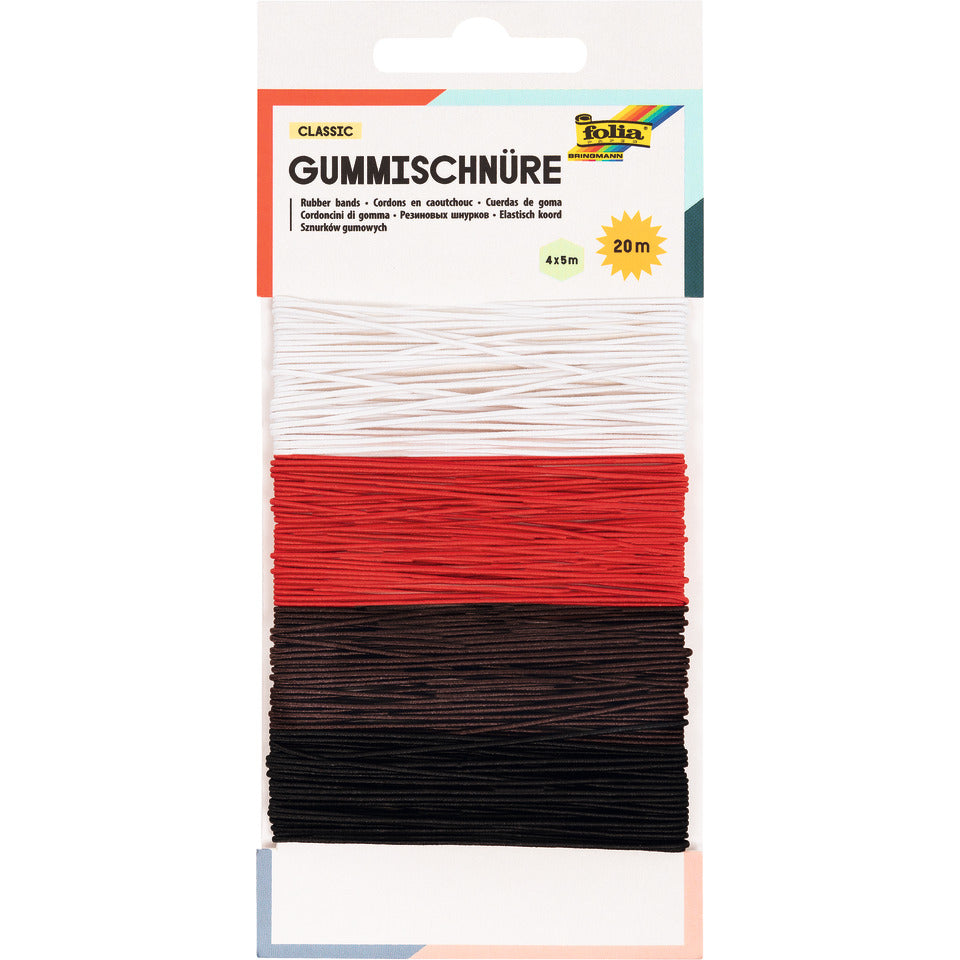 Gummischnur, 5m, 4 Stück, farbig sortiert FOLIA 13701 FOLIA 13701  4St