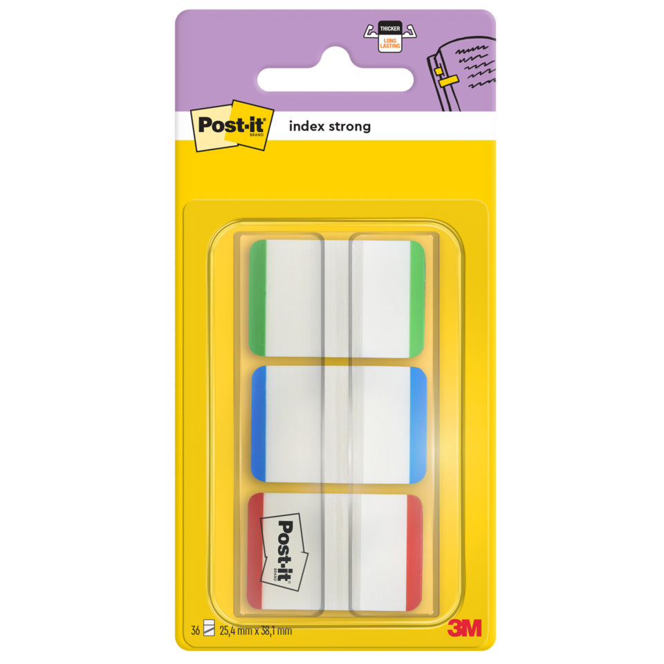 Haftstreifen Index Strong, 25,4x38mm, 3x22 Blatt, sortiert POST-IT 686L-GBREU POST-IT 686L-GBREU 3x22Streife
