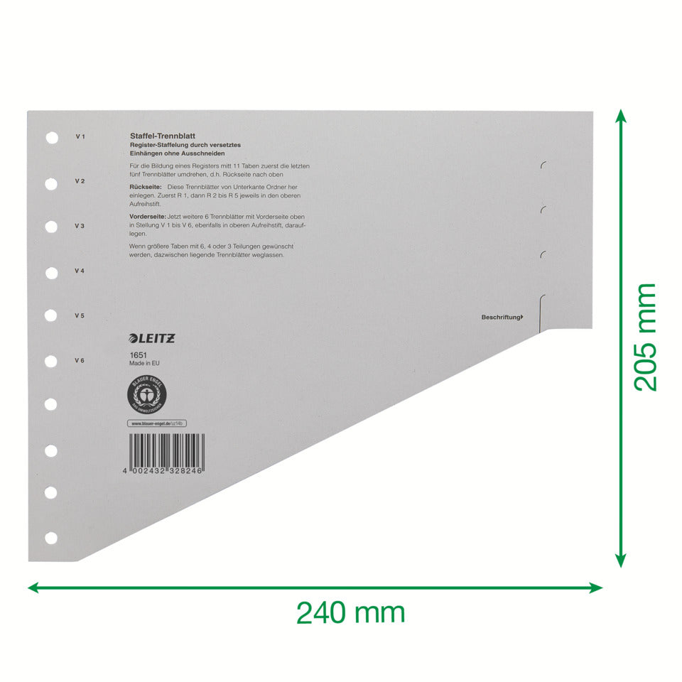 Staffeltrennblatt, A4, 100 Stück, grau LEITZ 1651-00-85 LEITZ 1651-00-85 100ST