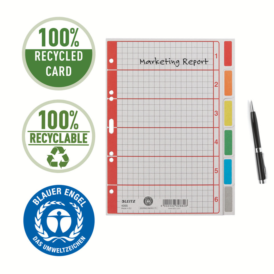 Kartonregister Blanko, A5, Karton, 6 Blatt, grau LEITZ 4355-00-85 LEITZ 43550085 Karton fbg.Tabs