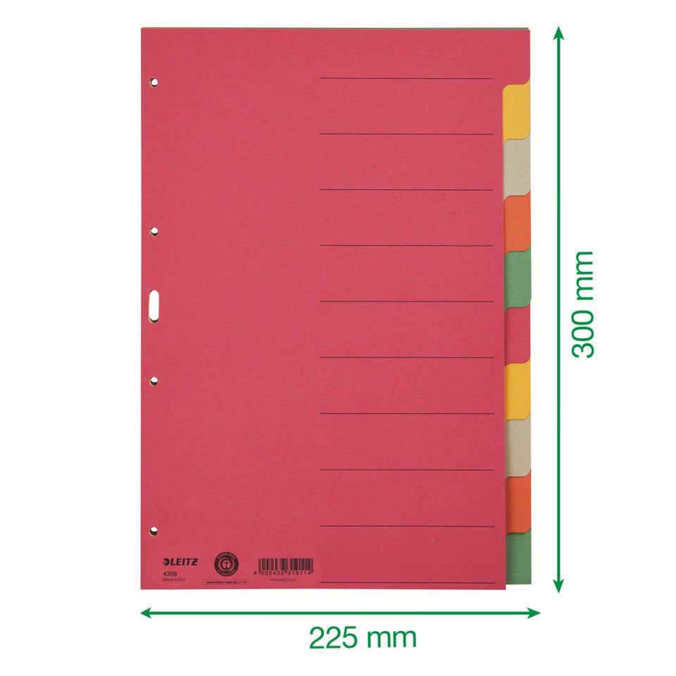 Kartonregister Blanko, A4, Karton, 10 Blatt, farbig LEITZ 4359-00-00 LEITZ 43590000 Karton fbg.Tabs