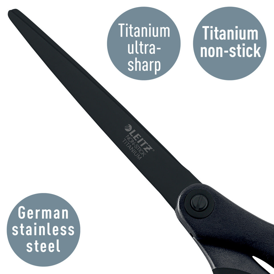 Qualitätsschere, Edelstahl, titanbeschichtet, Anti-Haft, 180mm, Blister, schwarz LEITZ 5419-60-95