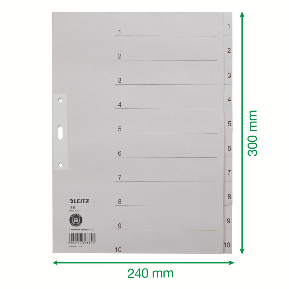 Papierregister 1-10, A4, Papier, 10 Blatt, grau LEITZ 1232-00-85 LEITZ 12320085 Papier 10tlg.
