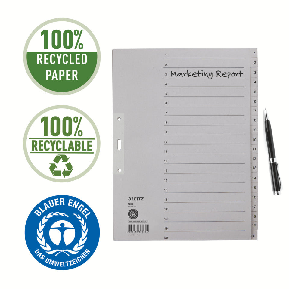 Papierregister 1-20, A4, Papier, 20 Blatt, grau LEITZ 1234-00-85 LEITZ 12340085 Papier 20tlg.
