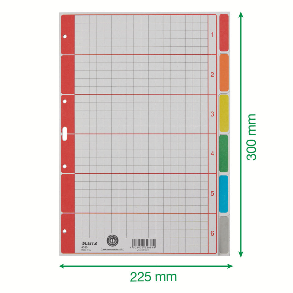 Kartonregister Blanko, A4, Karton, 6 Blatt, grau LEITZ 4350-00-85 LEITZ 43500085 Karton fbg.Tabs