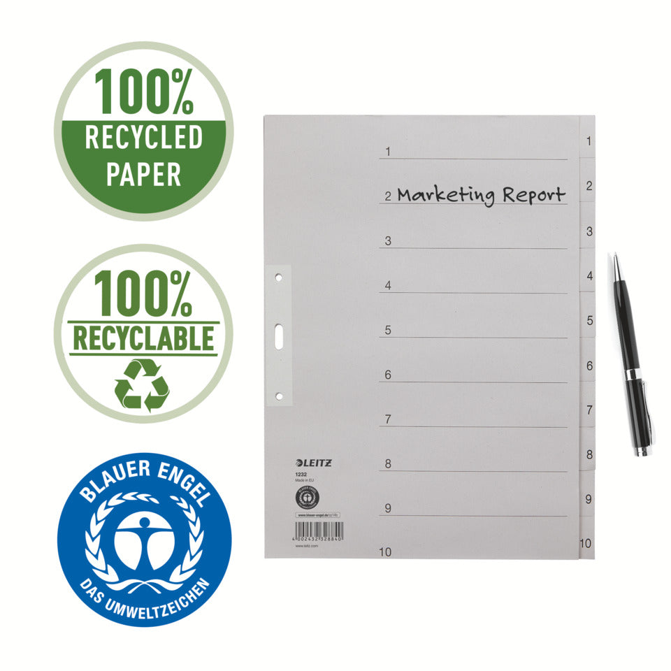 Papierregister 1-10, A4, Papier, 10 Blatt, grau LEITZ 1232-00-85 LEITZ 12320085 Papier 10tlg.