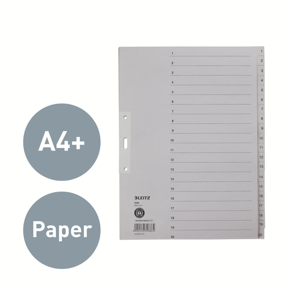 Papierregister 1-20, A4, Papier, 20 Blatt, grau LEITZ 1234-00-85 LEITZ 12340085 Papier 20tlg.